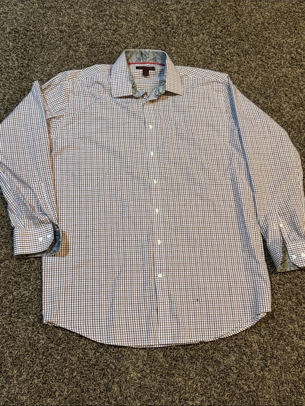 Men's Checked Dress Shirt in Lavender, orange, black and Brown plaid